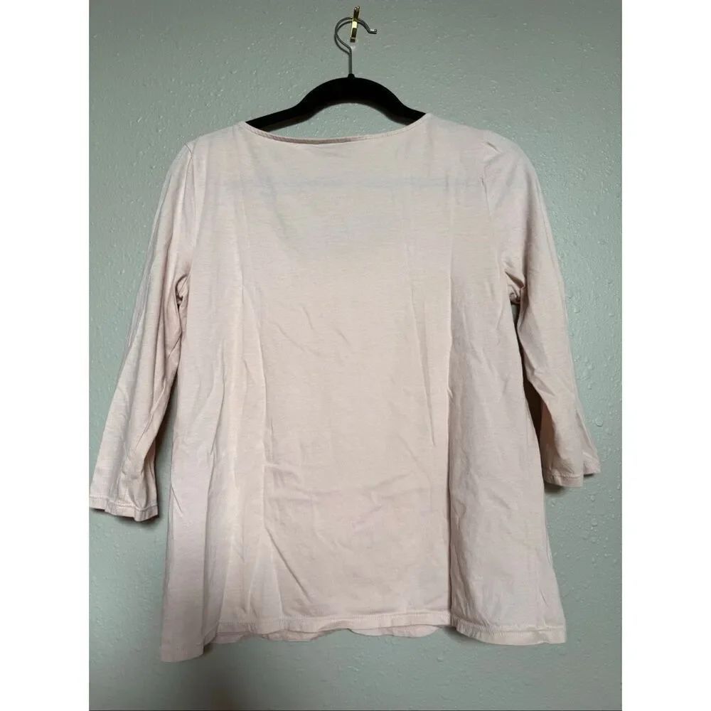 Talbots Pink Pima Cotton Embellished Neck Top Medium - Picture 5 of 10